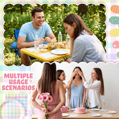 Roshtia 120 Pcs Pastel Gingham Paper Plates and Napkins Set - Image 4