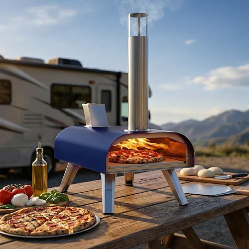BIG HORN 12" Multi-Fuel Outdoor Pizza Oven Reach up to 1110℉– 3-in-1 Wood,Gas &Electric Compatible(Burners Sold Separately),Pellet Pizza Oven Portable Pizza Maker for Backyard, Camping&Tailgating,Blue - Image 3