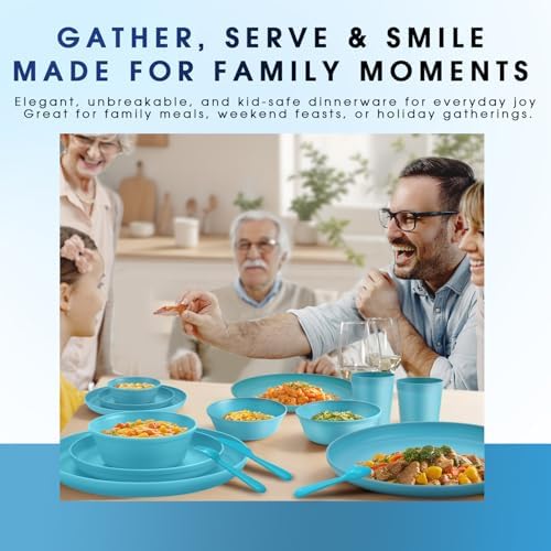 40 Piece Plastic Dinnerware Set for 8 with Cutlery, Unbreakable Plates and Bowls Set, Dishwasher & Microwave Safe Reusable Dish Set for Camping, RV, Outdoor Kitchen, Apartment Dining, Teal - Image 5