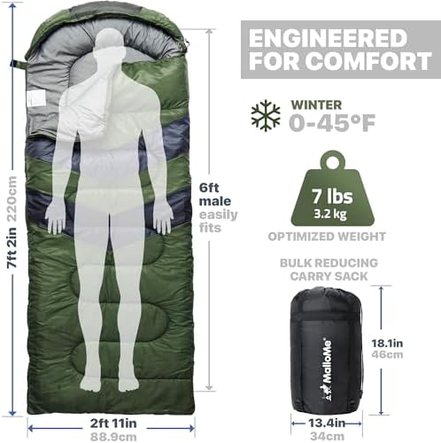 MalloMe Sleeping Bags for Adults Cold Weather & Warm - Backpacking Camping Sleeping Bag for Kids 10-12, Girls, Boys - Lightweight Compact Camping Essentials Gear Accessories Hiking Sleep Must Haves - Image 3