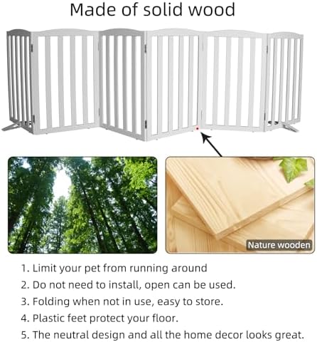 Freestanding Dog Gate Indoor,Doggie Gate Foldable Dog Gates for Doorways,Stairs or Hallways, Wooden White Pet Gate for The House, Pet Fence with Support Feet Included,32 "Height-6 Panels - Image 6