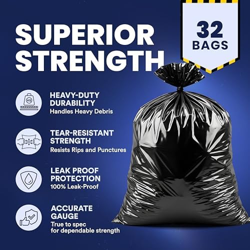Plasticplace Contractor Trash Bags 42 Gallon 3.0 Mil Rolls Black Heavy Duty Garbage Bag 33.6” x 47.6” (32 Count) - Image 4