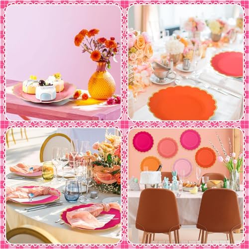 96 Pcs Pink and Orange Paper Plates 9 Inch Scalloped Paper Plates Disposable Dinner Dessert for Birthday Wedding Bridal Party Supplies, 6 Colors - Image 5