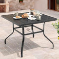 NUU GARDEN 37" Outdoor Patio Table, 4 Person Steel Slat Square Dining Table with 1.57" Umbrella Hole, Slatted Top and Powder Coated Iron Frame for Patio, Garden and Balcony, Black by NUUGARDENCORPORATION