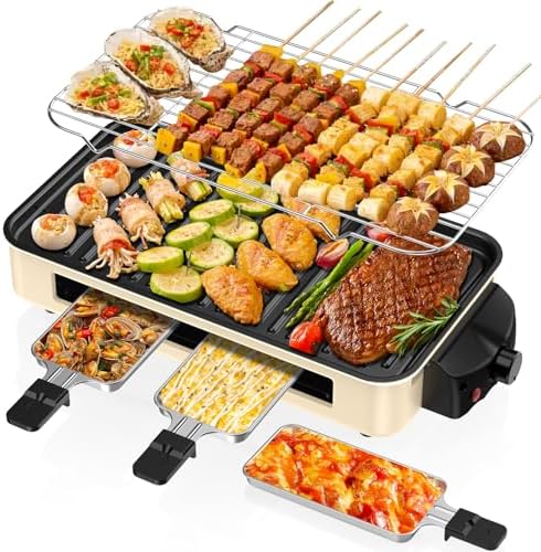 Electric Indoor Grill 1500W -2 in 1 Smokeless Indoor Grill for Kitchen with Non-stick Removable Grill & Griddle Plate,Temperature Control Korean BBQ Grill with 3 Cheese Pans Dishwasher Safe by Unknown