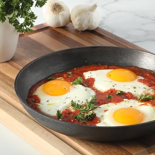 Oster Platinum Flintfield 9.5 Inch Pre-Seasoned Cast Iron Skillet with Wood Handle, Natural Nonstick Lightweight Cast Iron Frying Pan for Searing, Sautéing & Everyday Cooking - Image 4