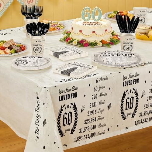 170Pcs Vintage 60th Birthday Party Tableware Set for Women Men - Image 6