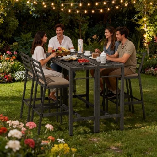 3Pcs Outdoor Patio Bar Set, 55" Rectangular High Top Table & Chair Set - Image 2