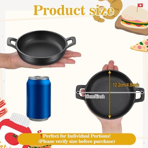 Mini Cast Iron Skillets Set of 6, 4.8 Inch Small Cast Iron Pans with Double Handles, Black Individual Serving Skillets for Frying Baking Roasting, Oven Safe Ramekins for Kitchen Indoor Outdoor - Image 2