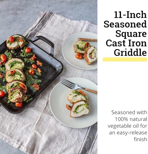 Lodge 11" Cast Iron Square Griddle - Chef Collection - For Indoor & Outdoor Cooking - Superior Heat Retention - Durable Cast Iron - Seasoned Kitchen Griddle (Pack of 2) - Image 2