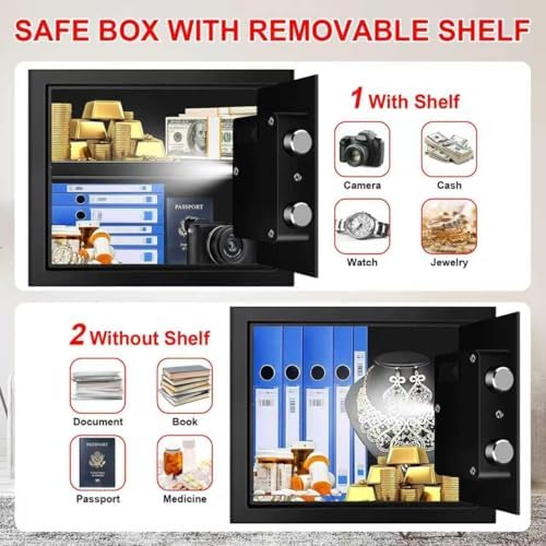 1.2 Cub Small Fireproof Safe for Home, Personal Fire Safe Box with Digital Keypad Key and Removable Shelf, Small Security Box for Money Firearm Medicine Valuables - Image 4