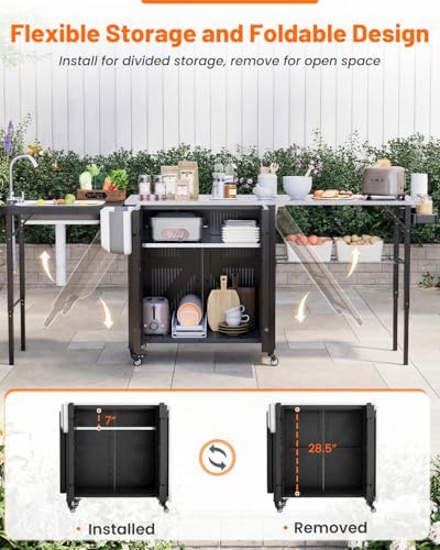 AECOJOY Outdoor Grill Cart with Sink, Storage Movable Folding Prep Station - Image 3