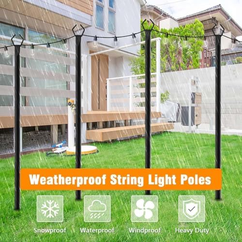 LETIANPAI 10Ft String Light Poles 6 Pack,Light Poles for Outside Lights,Outdoor with Fence Brackets Hanging Lights,Metal Stand Deck Patio Backyard - Image 5