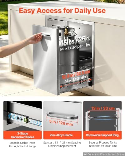 VEVOR Outdoor Kitchen Drawers, 23"W x 21"H x 30"D, Cabinet/Trash/Door/Combo - Image 6