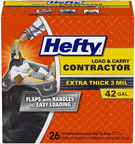 Hefty Load and Carry Contractor 42 Gallon Trash Bags, 3.0 Mil, 26ct by Hefty