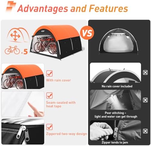 Upgraded Bike Tent with Rain Cover, Outdoor Storage Shed for 6-10 Bikes - Image 5