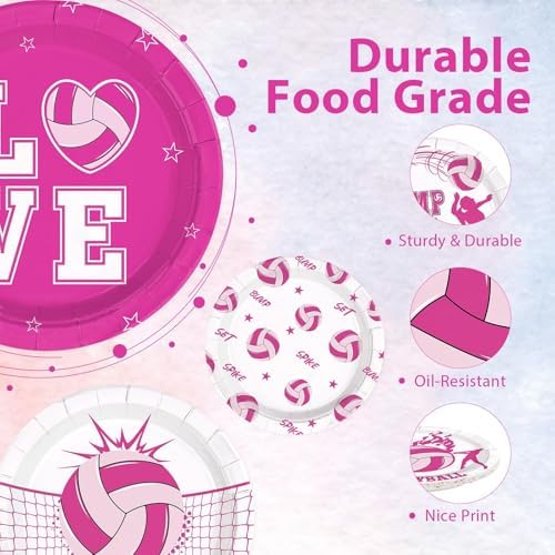 60Pcs Volleyball Plates 7" Pink Volleyball Sports Paper Plates - Image 3