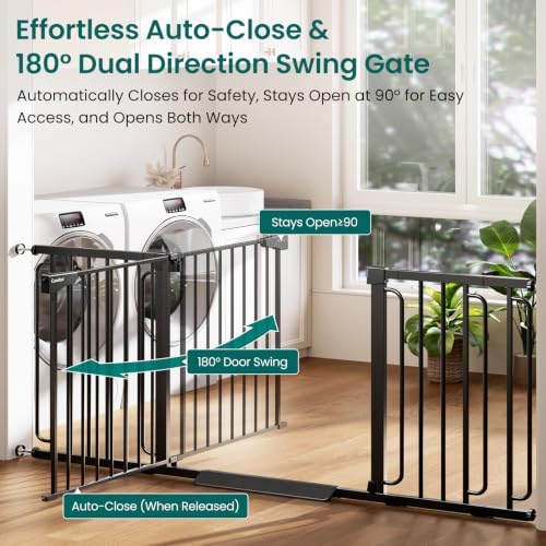 Cumbor Extra Wide Baby Gate, 36.6-69" Walk-Through Dog Gate Black - Image 2