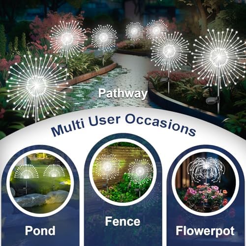 Solar Garden Lights Outdoor, 4 Pack 120 LED Twinkling Firework Lights Decorative with 2 Modes, Outdoor Waterproof Solar Starburst Light for Outside Yard Pathway Garden Decor, White - Image 5