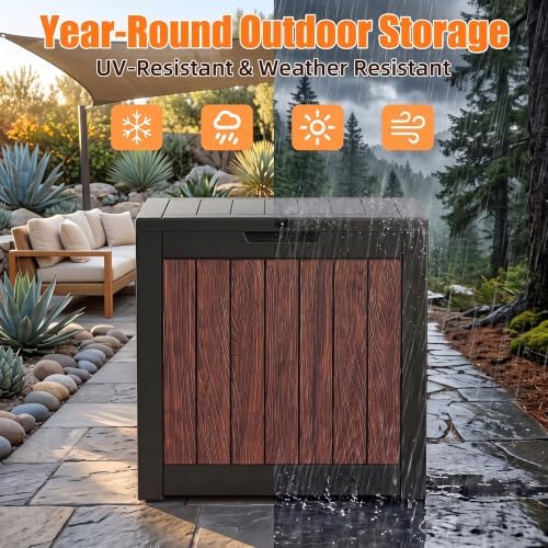 40 Gallon Outdoor Deck Box, Lockable Waterproof Resin Storage Container, Weatherproof Storage Box for Garden Tools, Patio Cushions & Outdoor Accessories (Walnut) - Image 3