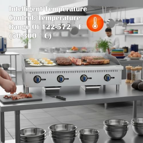 Commercial Natural Gas Propane Griddle, 48 in. 4-Burner, Adjustable Temp 122℉-572℉, 120,000 BTU, Stainless Steel - Perfect for Outdoor Cooking and BBQ - Image 7