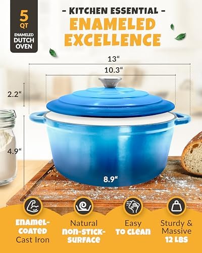 CRUSTLOVE 5 QT Enameled Dutch Oven for Bread Baking with Lid & Baking Set - Image 3