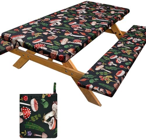 Picnic Table Cover with Bench Covers Camping Tablecloth Set with Pocket by pickyNproud
