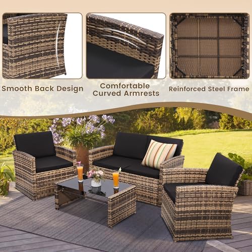 KROFEM 4 Piece Patio Furniture Set, Outdoor Wicker Conversation Set - Image 4