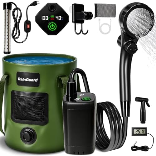 Portable Shower for Camping, 6000mAh Rechargeable Camp Shower Pump with Large Capacity Foldable Bucket, Filtered Shower Head, Outdoor Camping Shower Kit for Travel, Pet Bath, Car Washing by Unknown