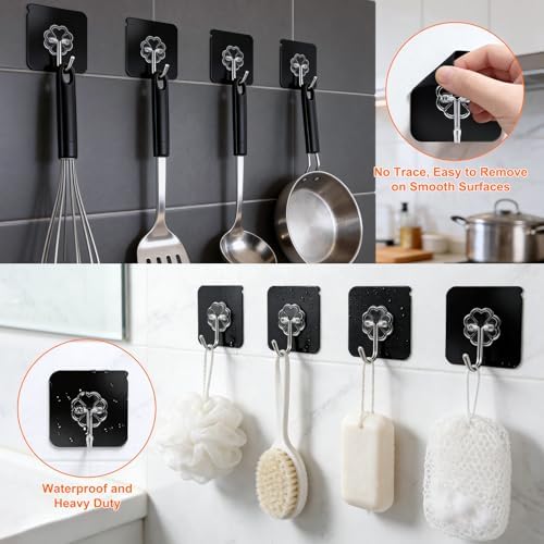 DDMY Black Adhesive Wall Hook for Hanging Heavy Duty Sticky Hooks 24 Pack - Image 2