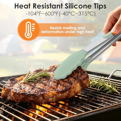 HOTEC Stainless Steel Kitchen Tongs with Silicone Tips, Set of 2-9" and 12" - Image 3