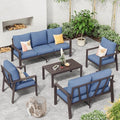 Aluminum Patio Furniture Set 5 Pieces Modern Patio Conversation Sets for Porch, Deck, Garden, 7-Seat Outdoor Furniture Metal Sofa Set with 4" Water-Resistant Cushion & Coffee Table,Navy by VonzoyHome