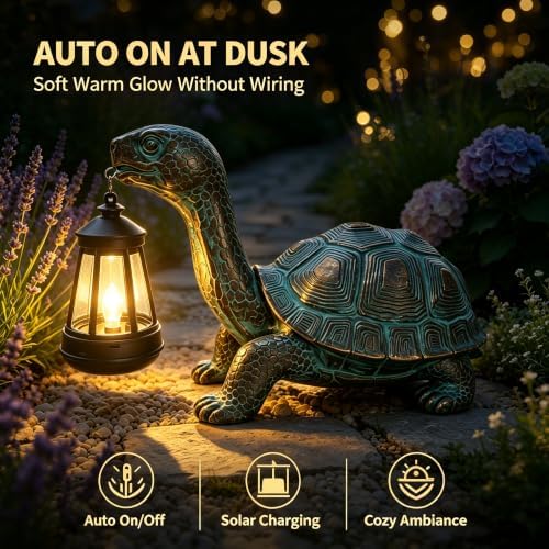 Solar Turtle Garden Statue with Hanging Solar Lantern - Image 4