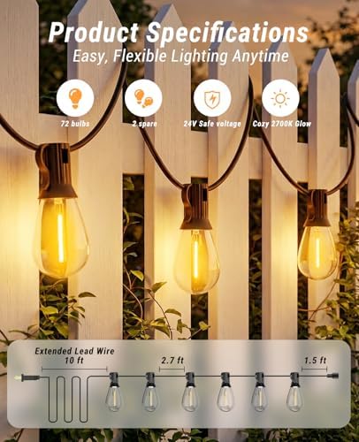 Tenmiro 200FT LED Outdoor String Lights with Remote, 72+2 Shatterproof Bulbs Dimmable Timing 3 Light Modes Outside Patio Lights for Backyard Porch Deck Garden Balcony Pool party Hanging Lighting Decor - Image 6