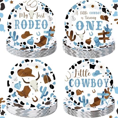 80 Pcs Western Cowboy Paper Plates Western Cowboy Party Decorations Wild West First Rodeo Party Supplies Dessert Plates Birthday Dinnerware Baby Shower Decorations by Suttmin