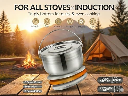 Wealers Camping Cookware Set - Compact Stainless Steel Campfire Cooking Pots and Pans | Combo Kit with Travel Tote Bag | Rugged Outdoor Cook Set for Hiking | Barbecues | Beach - Image 3
