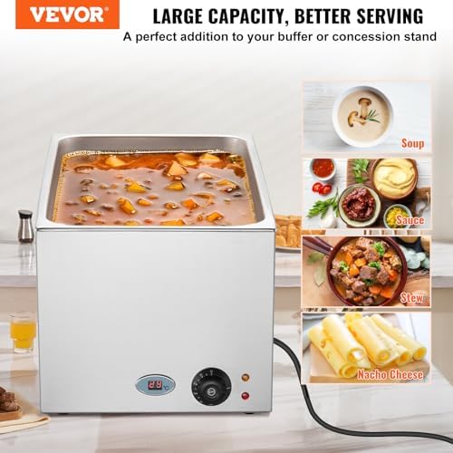 VEVOR Commercial Food Warmer 24QT Bain Marie 1200W Electric Buffet Steam Table - Countertop Stainless Steel for Wet or Dry Use - Parties, Catering and Restaurant - Image 2