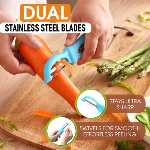 Spring Chef Swivel Potato Peeler for Kitchen w/Soft Grip Handle, Aqua Sky - Image 2