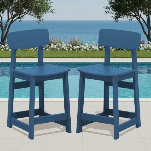 SERWALL Outdoor HDPE Counter-Height Bar Stools Set of 2, Blue - Image 2