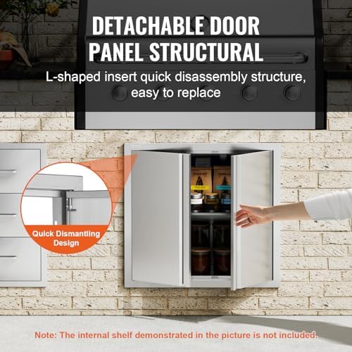 VEVOR BBQ Double Outdoor Kitchen Door, 26W x 24H Inch, Stainless Steel Flush Mount, Vertical Wall Door with Recessed Handles, for Grilling Station - Image 4
