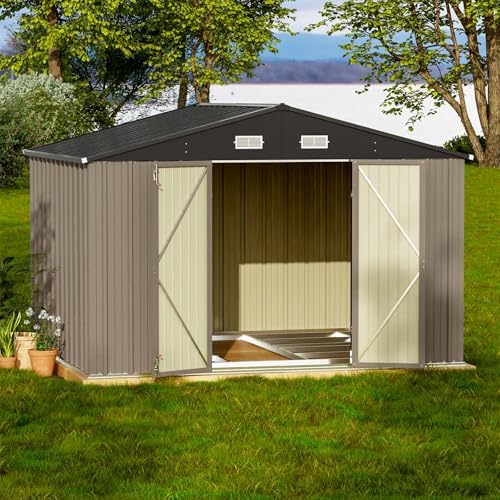 Patiowell 10x8 FT Outdoor Storage Shed with Floor Frame, Brown by Patiowell