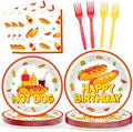96Pcs Hot Theme Dog Birthday Party Paper Plates and Napkins for Fast Food Themed Party Supplies Hot Dog Themed Paper Dessert Plates Picnic BBQ Tableware Set for 24 Guests Birthday Party Decorations by Oitnlaughter