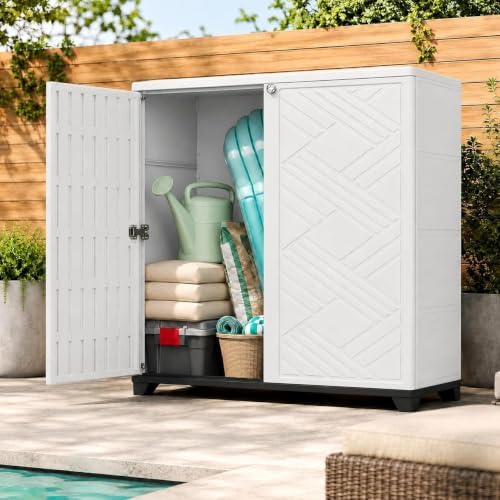 ADDOK Outdoor Storage Cabinet, 60 Gallon Waterproof Resin Patio Storage Cabinet with Double Doors, Weather-Resistant Organizer for Garden Tools/Home/Toys/Porch by ADDOK