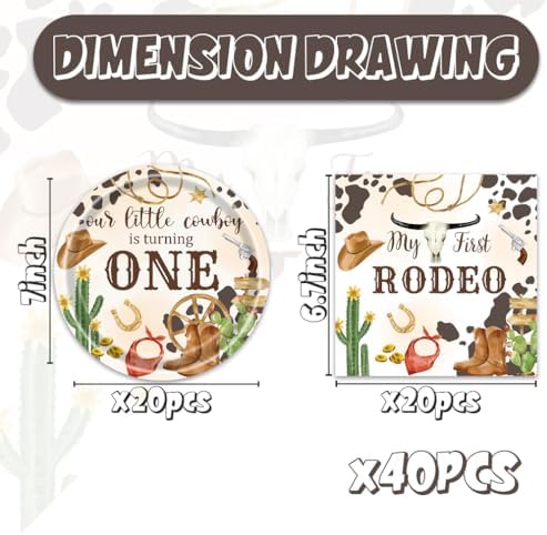 Egami 40pcs Cowboy 1st Party Supplies,include 20 Dessert plate and 20 Napkin,My First Rodeo Birthday Plate Napkin Set,Used for Cowboy 1st Party Decoration - Image 2
