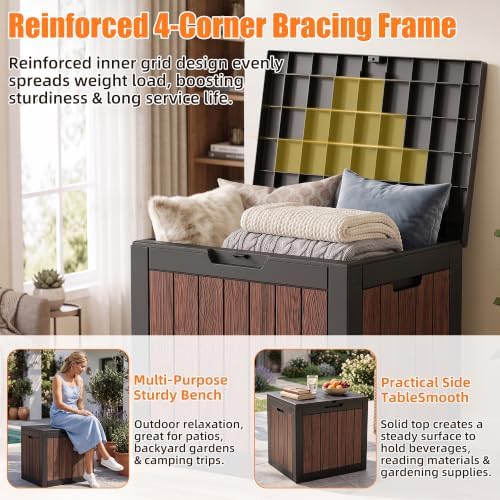 40 Gallon Outdoor Deck Box, Lockable Waterproof Resin Storage Container, Weatherproof Storage Box for Garden Tools, Patio Cushions & Outdoor Accessories (Walnut) - Image 6