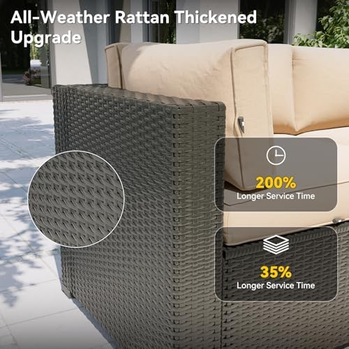 Aoxun Patio Furniture Set, 7 Piece Outdoor Sectional Sofas with Waterproof Cover, Wicker Rattan Outdoor Furniture Patio Conversation Set for Backyard, Garden Beige - Image 4