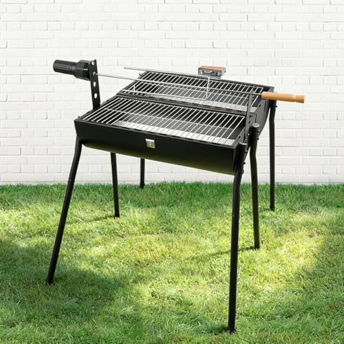 Portable Charcoal Grill with Thermometer - Barrel Charcoal Grills with Central Rotisserie Rack Double-sided Smoker Grill Outdoor BBQ Grill, Perfect for Backyard Camping, Patio Parties and Picnics - Image 6