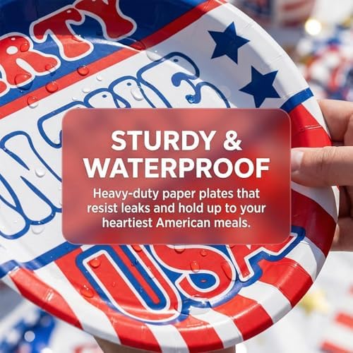 96Pcs Independence Day Paper Plates and Napkins 4th of July Party Supplies in the USA Red White Blue Star Disposable Tableware Set for 24 Guests American Flag Patriotic Memorial Day Decorations - Image 4