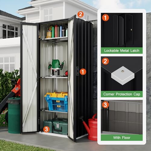 Devoko 28 CU FT Storage Cabinet, Metal Storage Shed with 3 Adjustable Shelves, for Patio Garden Backyard, Black - Image 5