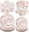 Kochorie 96 Pieces Fall Disposable Pomegranate Paper Plates Thanksgiving Vintage Floral Party Supplies Orange Floral Tableware Set Includes Paper Plates Cups Napkins Serve 24 for Wedding Baby Shower by Kochorie